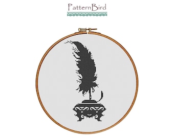 Feather Quill and Inkwell. Instant Download PDF Cross Stitch Pattern