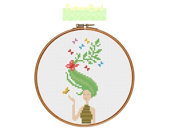Summer Girl. Instant Download PDF Cross Stitch Pattern