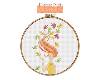 Autumn Girl. Instant Download PDF Cross Stitch Pattern