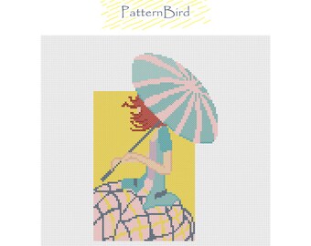 Girl with Umbrella I. Instant Download PDF Cross Stitch Pattern