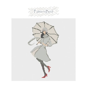 Girl with Umbrella II. Instant Download PDF Cross Stitch Pattern