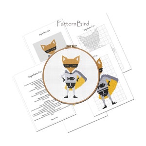Superhero Fox. Instant Download PDF Cross Stitch Pattern