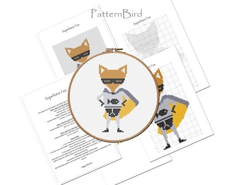Superheld Fuchs. Sofortiger Download PDF Kreuzstichmuster