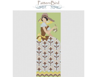 Deco girl with flower. Instant Download PDF Cross Stitch Pattern
