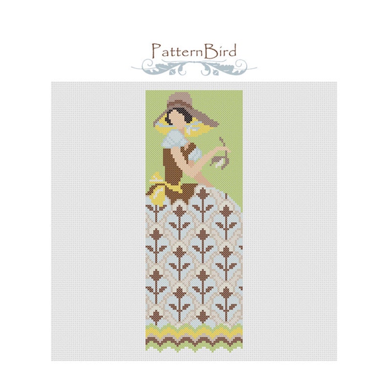 Deco girl with flower. Instant Download PDF Cross Stitch Pattern image 1