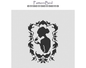 Woman Silhouette in Baroque Frame. Instant Download PDF Cross Stitch Pattern