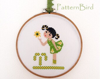 A Little Girl. Aries Zodiac Sign. PDF Cross Stitch Pattern