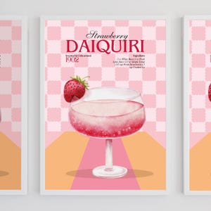 Strawberry Daiquiri Cocktail Poster – Printable Wall Art | Vintage-Style Bar Decor | Digital Download