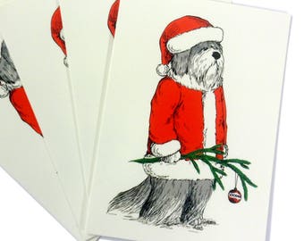 Fluffy Santa Dog Christmas Cards Set of 4