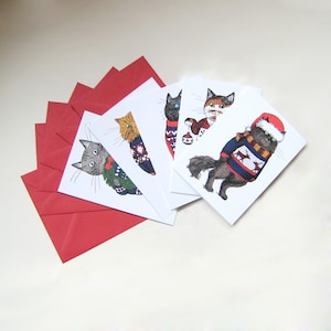 Christmas Cat Cards set of 5 Cats in Jumpers