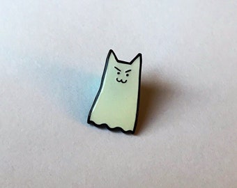 Ghost cat enamel pin glow in the dark!