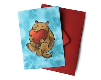 Kawaii Dog and heart cute card