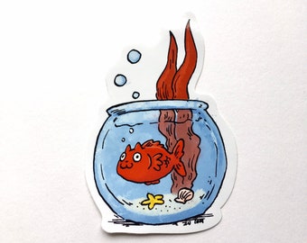 Cat fish bowl vinyl sticker