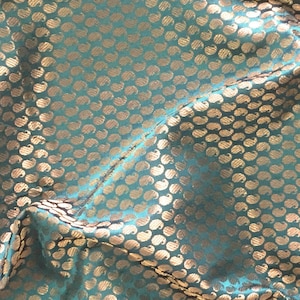 peacock green brocade, small gold paisley motifs, india fabric, brocade fabric, decorative, fabric for pillow, dress making - 1 yard - br185