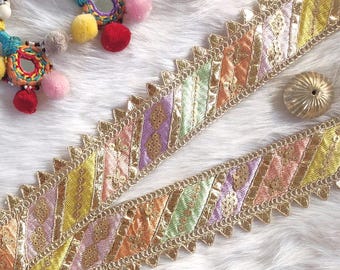 Multicolored Indian Lace Trim, Embroidered Gota Sequin Work, Ethnic Craft Border - lace1038