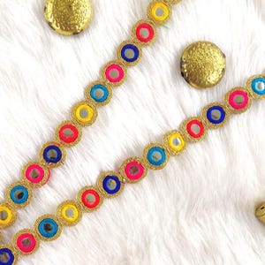multi colored, mirror lace, indian trims, craft lace, home decor lace, decorative, embroidered ribbon, indian laces, sari laces - lace335