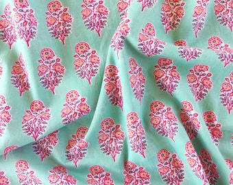 Floral fabric by the yard ,Indian cotton yardage, hand block printed cotton fabric, fabric for dresses, blue jaipur cotton- 1 yard - ctjp354