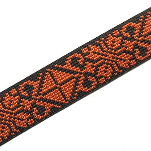 Indyjska wstążka, haft krzyżykowy żakardowa bordiura do sari, pomarańczowa wstążka materiałowa, wykończenie boho, indyjska bordiura do sari, tkana wstążka rzemieślnicza - lace671
