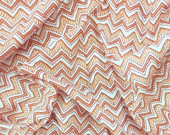 Indian Print Cotton Fabric - Hand Block Print Fabric - Orange and Off White Chevron Pattern - Cotton by the Yard - 1 Yard - ctjp257