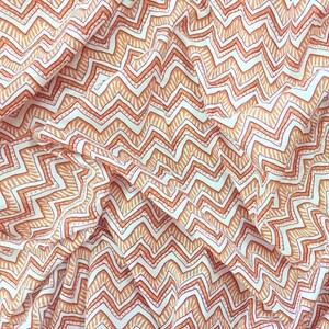 Indian Print Cotton Fabric - Hand Block Print Fabric - Orange and Off White Chevron Pattern - Cotton by the Yard - 1 Yard - ctjp257