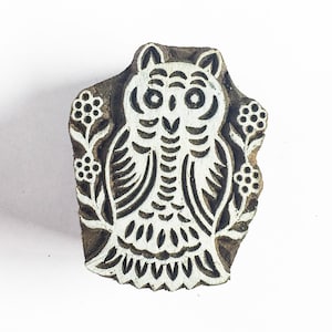 Indian handcarved stamp, wooden block, owl stamp, decorative stencil, textile printing block, henna blocks, craft, diy - 1 pc - blk090