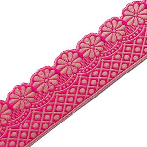 Jacquard Trim, Indian Saree Border, Pink Fabric Trim, Boho Woven Lace, Floral Trim, Dupatta, Sewing Trim India, Craft Ribbon - lace694