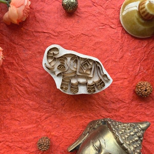 Sello de madera hecho a mano, Motivo Elefante - latón, Plantilla de tela, Bloques de impresión de reserva de chatarra, Decorativo, Artesanía de bricolaje - 1 pieza - BLK172