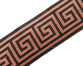 Indian Trims, Cross Stitch Jacquard Sari Border, Peach Fabric Ribbon, Boho Trim, Indian Saree Border, Geometric Craft Ribbon - lace691