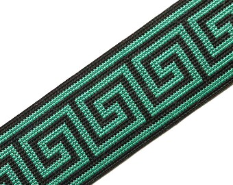 Cross Stitch Fabric trim, Green Jacquard Trim, Black Saree Lace, Boho Sari Border, Indian Woven Geometric Ribbon, Sewing Craft - lace690