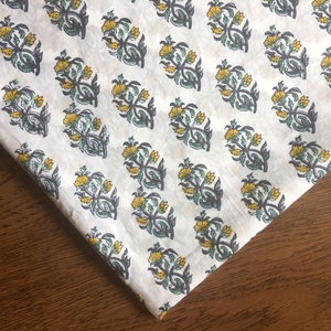 quilting fabric, fabric by the yard, Indian cotton, Jaipur, scrapbook, block printing, hand printed, floral, gray, green - 1 yard - ctjp323
