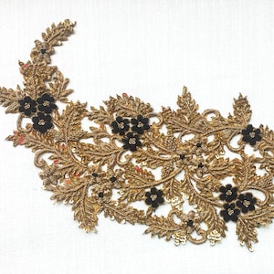gold bullion patch, scrap booking motif, sequin, paisley applique, indian embroidery, sew on patch, decorative, black,diy - 1 piece - mtf332