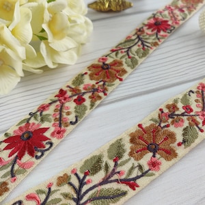 Adorno de tela india, cinta bordada, cinta multicolor, motivo floral, encaje artesanal, encaje decorativo para el hogar, borde de sari - Lace905