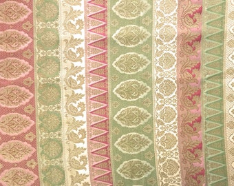 Indian brocade, multicolored border brocade, green pink and off white, brocade by the yard, banarasi brocade - half yard and 1 yard - br173