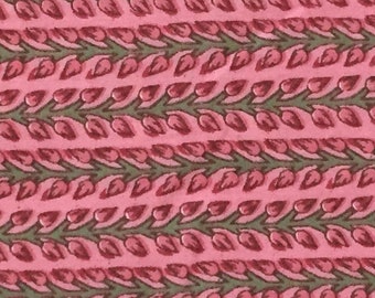 Hand Printed Cotton Fabric - Indian Block Printed Fabric - Floral Print Stripes on Pink - 1 yard - ctjp266
