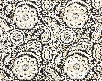 embroidered fabric, India georgette, dress making, Indian fabric, off white floral embroidery, black georgette, dupatta - HALF YARD - emb168