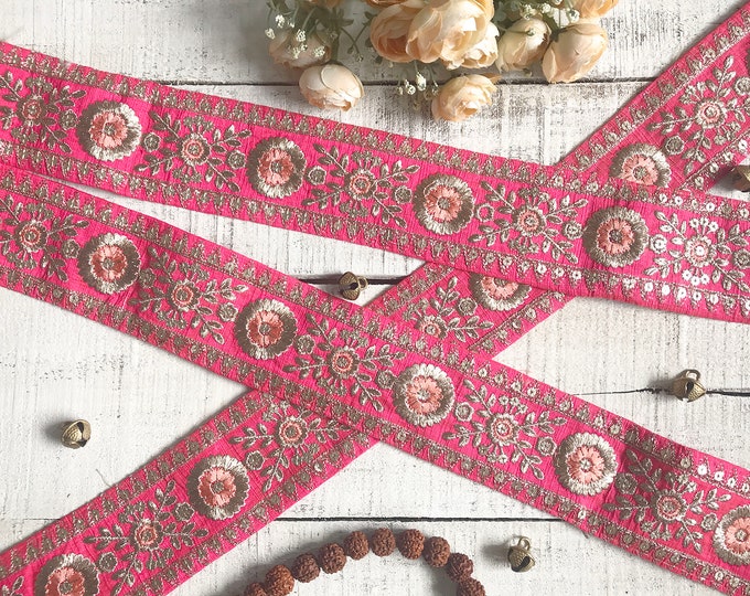 pinkish red lace home decor thread embroidery diy craft india trims floral decorative ribbons sari border gold sequin Lace611