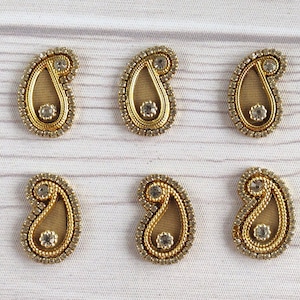 paisley shape applique, craft embellishment, sew on applique, dress making, golden, rhinestone, decorative, diy, Indian, handmade- mtf437