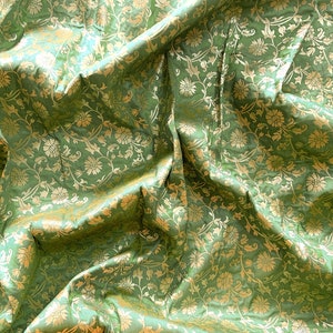 Indian brocade fabric, light green brocade with gold floral pattern, Indian pattern, banarasi fabric, jacquard fabric - br266