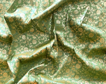 Indian brocade fabric, light green brocade with gold floral pattern, Indian pattern, banarasi fabric, jacquard fabric - br266