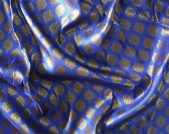 indian brocade fabric, blue and gold brocade fabric, gold leaf style fabric, blue brocade, brocade by the yard- half yard and 1 yard - br086