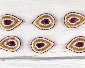 druppelvorm appliqué, ambachtelijke versiering, doe-het-zelf, paarse patch, jurk maken, decoratief, appliqué naaien, goudkleurig, Indiaas, decoratief - mtf409
