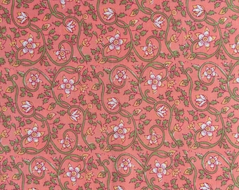 Jaipur cotton, cotton by the yard, Indian block print, dark peach cotton fabric, floral pattern, hand printed, diy, craft - 1 yard - ctjp400