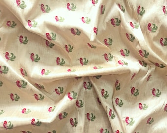 Indian embroidery, dress material, beige poly silk, bird embroidered motifs, fabric by the yard, embroidered fabric - HALF YARD - emb197
