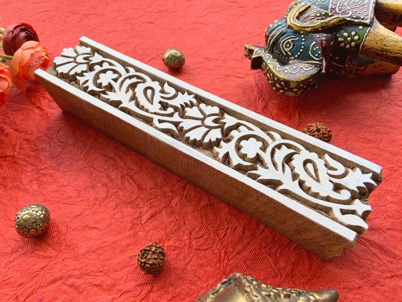 paisley border, handmade stamp, indian motif, textile printing, fabric stencil, scrap booking, metal block, party favor - 1 pc - blk226 image 2