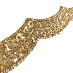Indische Borte, Goldspitze, Saree-Borte, Cutwork-Spitze, Handwerksspitze, Wohnkultur-Spitze, verziert mit Pailletten, Blumenmotiv - Lace901