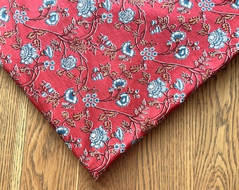 Floral fabric by yard, Jaipur cotton , handprinted cotton fabric, dress material, diy craft, Indian Cotton, maroon fabric - 1 yard - ctjp377