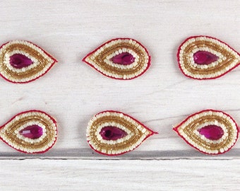 magenta patch, druppelvorm appliqué, ambachtelijke versiering, doe-het-zelf, jurk maken, decoratief, appliqué naaien, goud, Indiaas, edelmetaal - mtf411