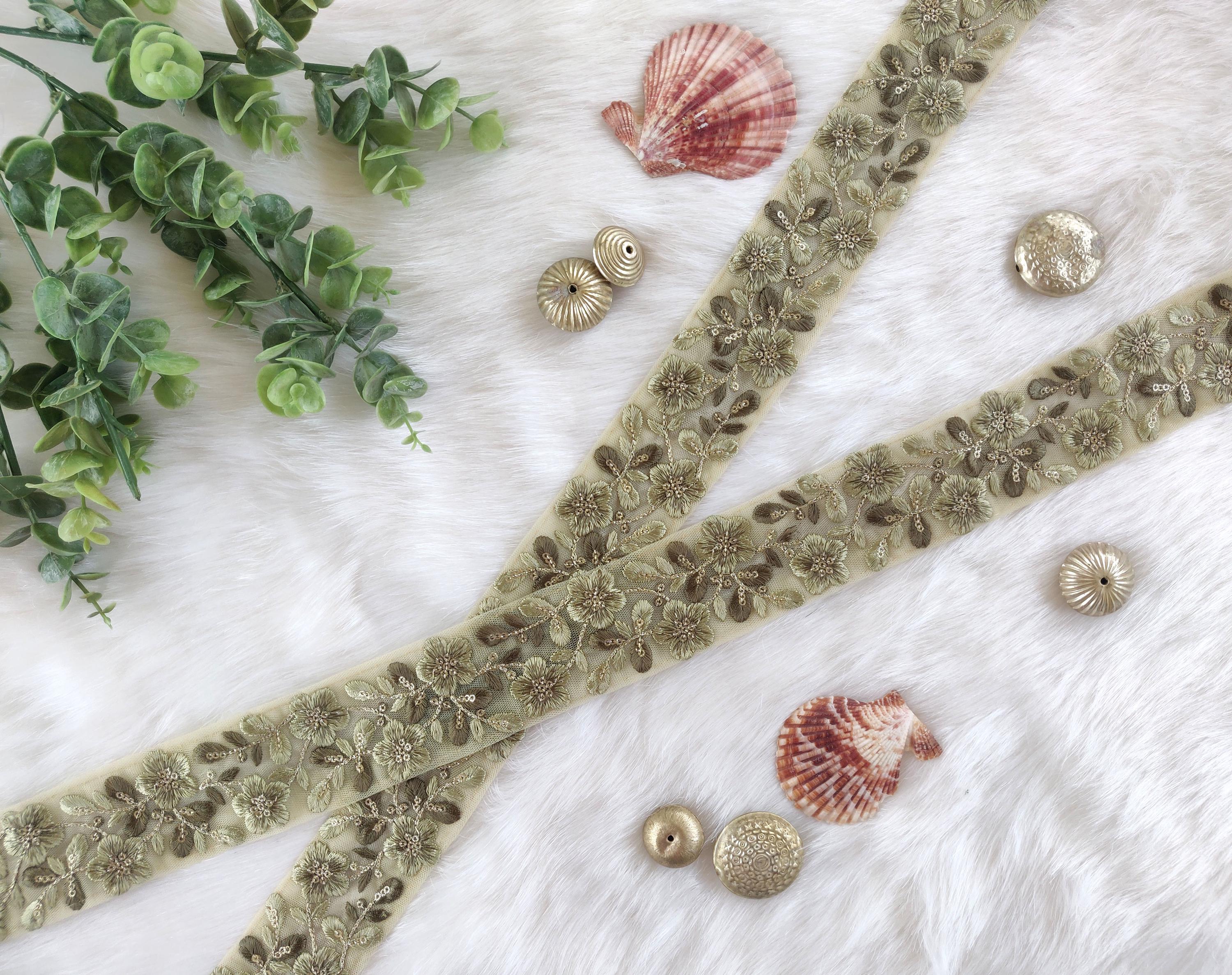 Green Trim, Embroidered Borders, Thread Work, Indian Lace, Sequin Work ...