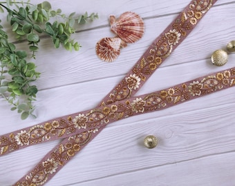embroidered border, mauve color trim, multicolored lace, indian lace, floral, decorative, floral style, craft, diy, sequins - lace1226