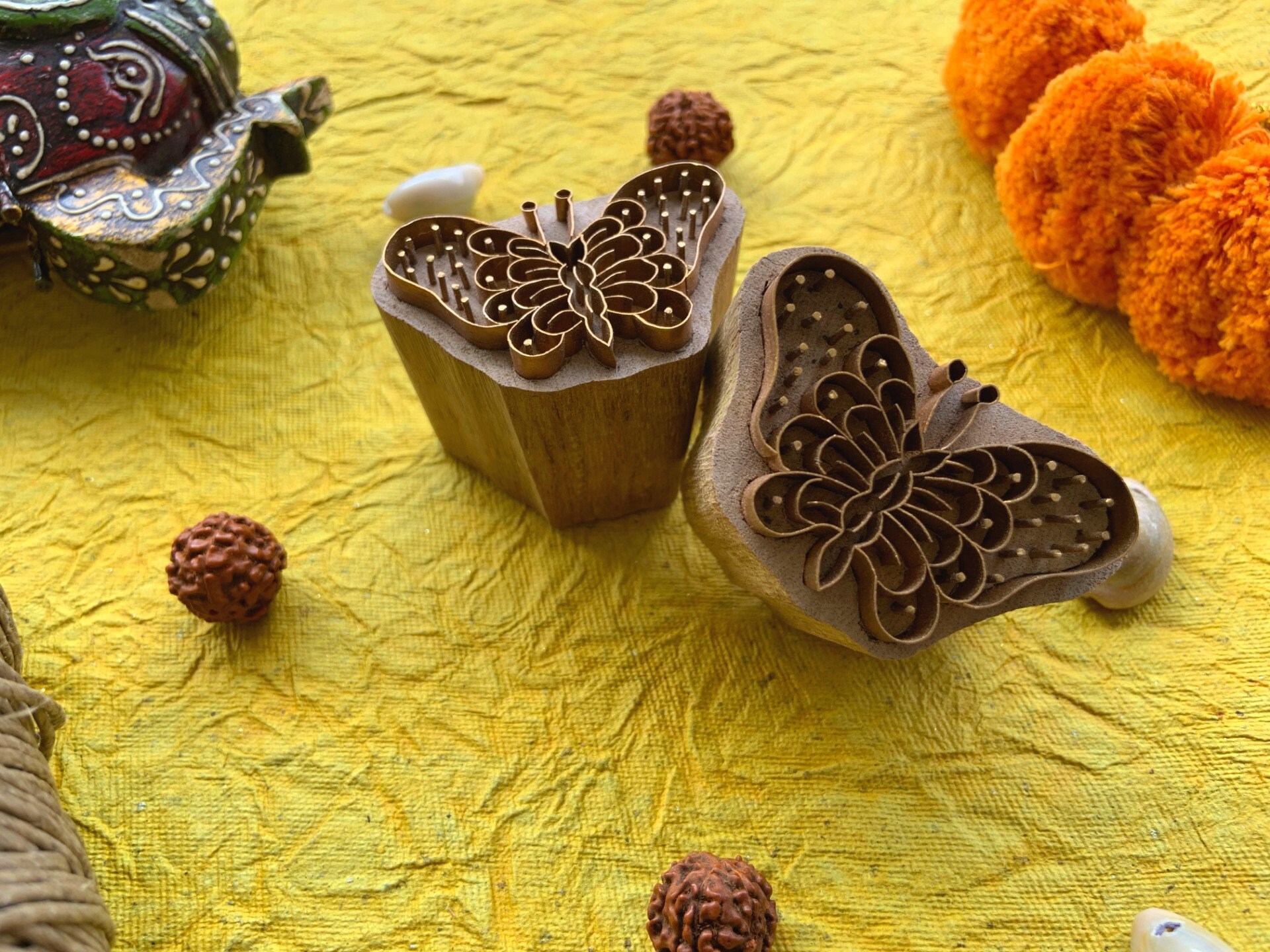decorative block, butterfly - brass block, metal stamps, block printing, wooden stamp, hand carved stamp, pottery stamp - 1 pc - blk162